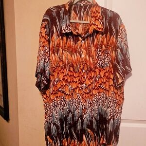 A brand new Man's Orange and Brown Casual Button Down Shirt with Abstract Design
